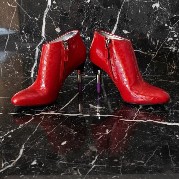 Alberto Guardiani Leather Lipstick Heels Side Zip Ankle Boots - Picture 10 of 14